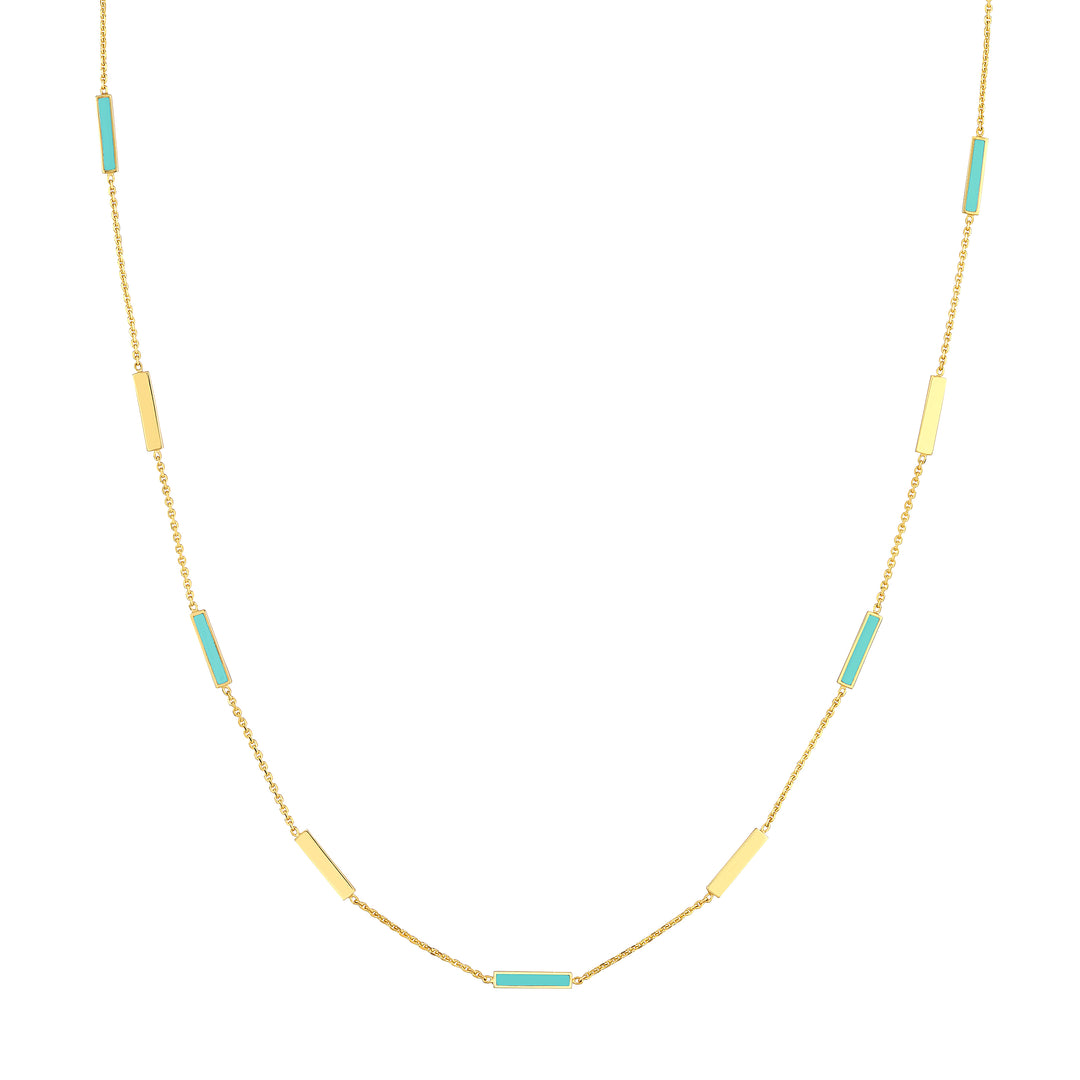 Turquoise Enamel Alternating Bar Necklace