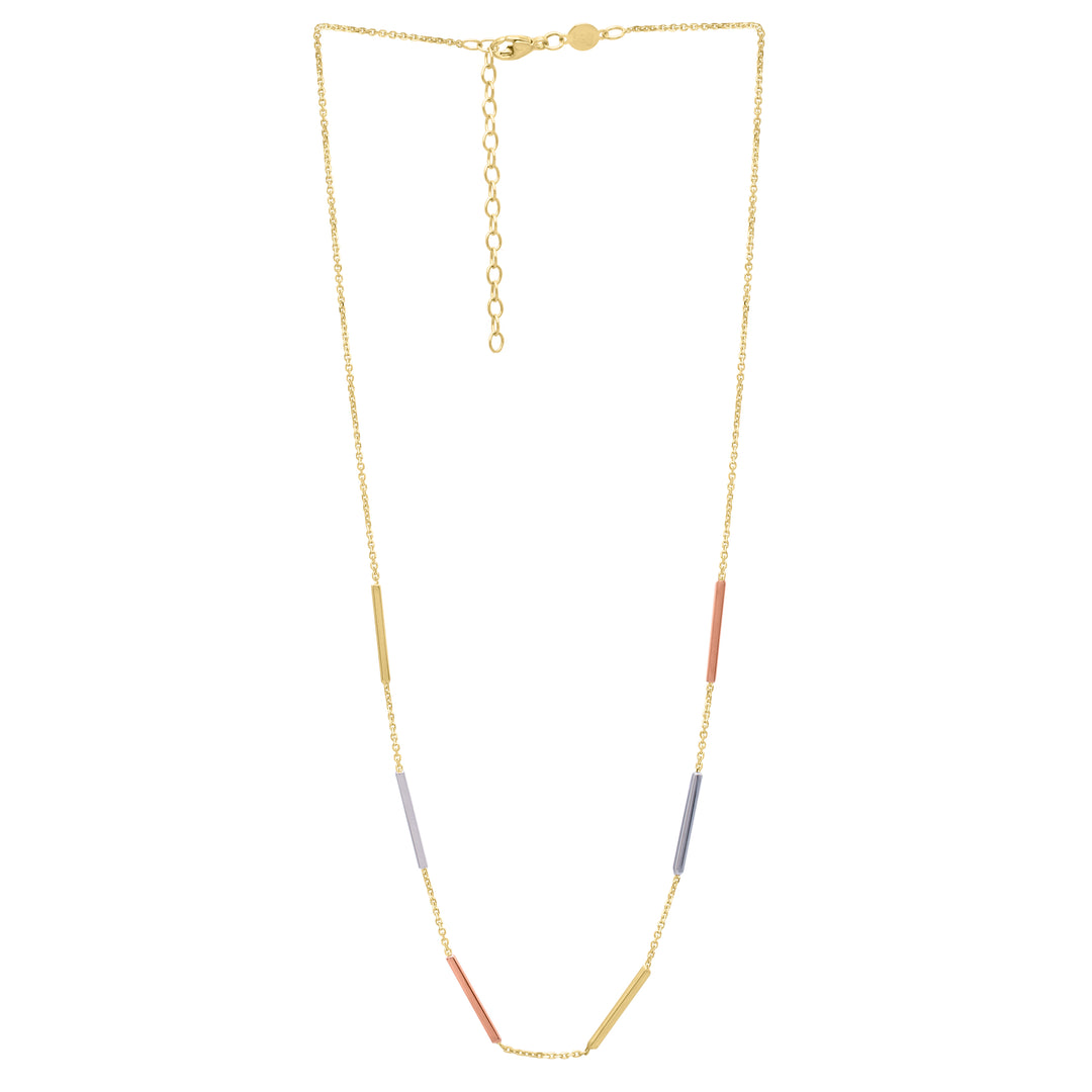 10K Tri-color Bar Station Necklace