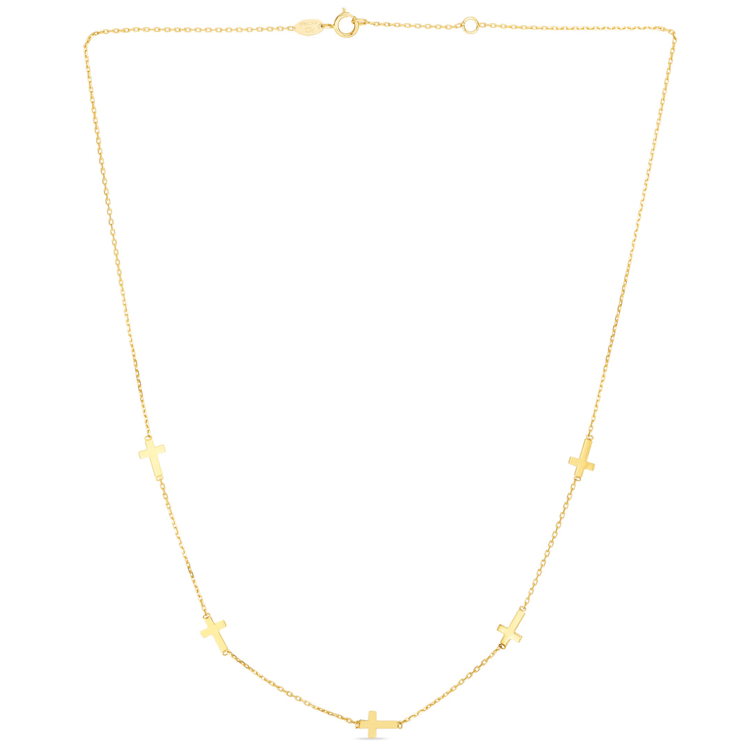 14K Gold Cross Station Necklace