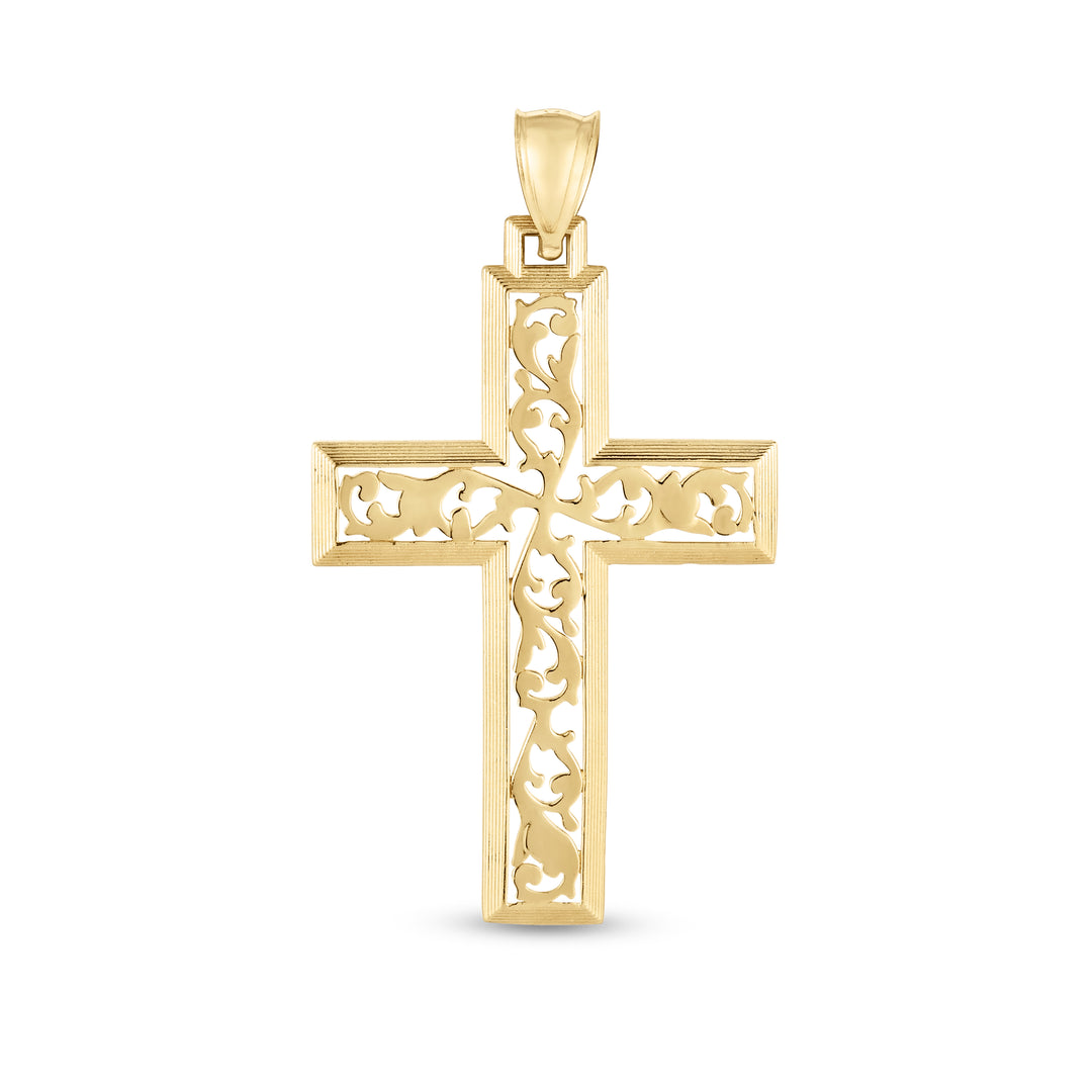 14K Gold Vine Cross Pendant