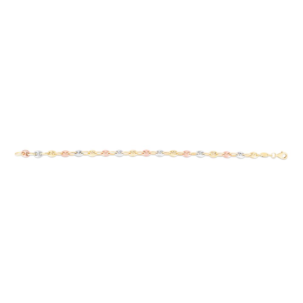 14K Tri-color Gold Puffed Mariner Link Necklace