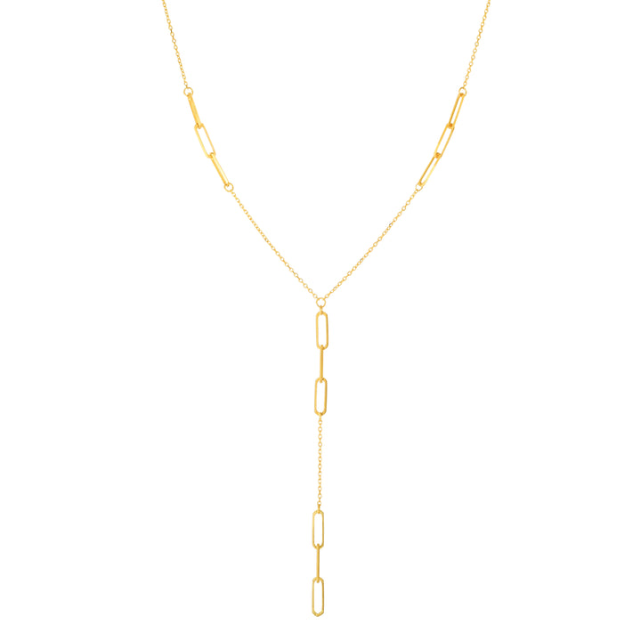 14K Gold Paperclip Lariat Necklace
