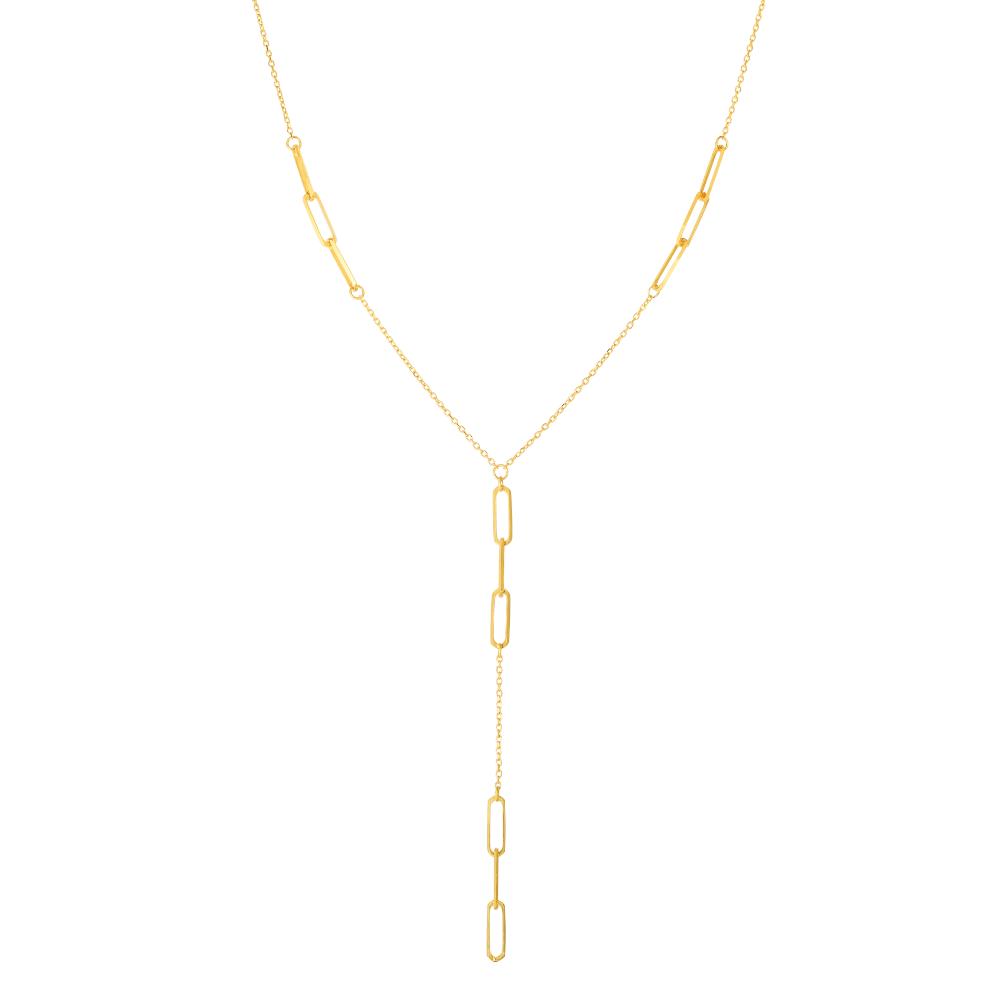14K Gold Paperclip Lariat Necklace