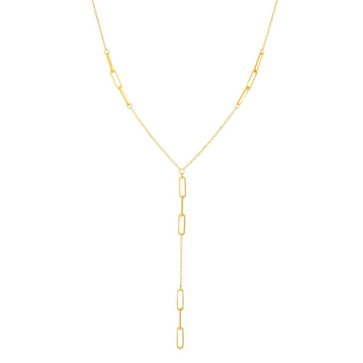 14K Gold Paperclip Lariat Necklace
