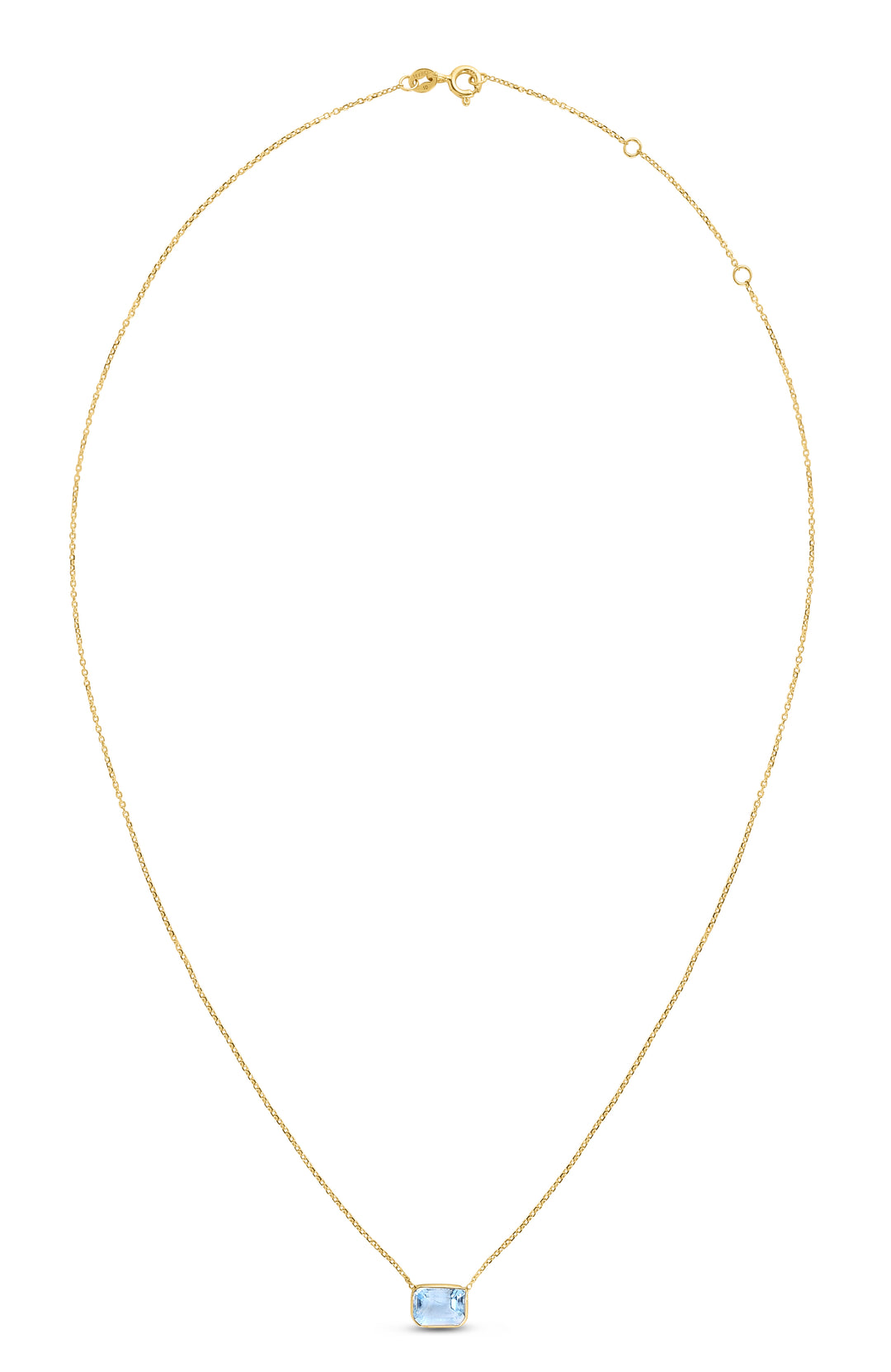 14K Gold Emerald Cut Blue Topaz Necklace