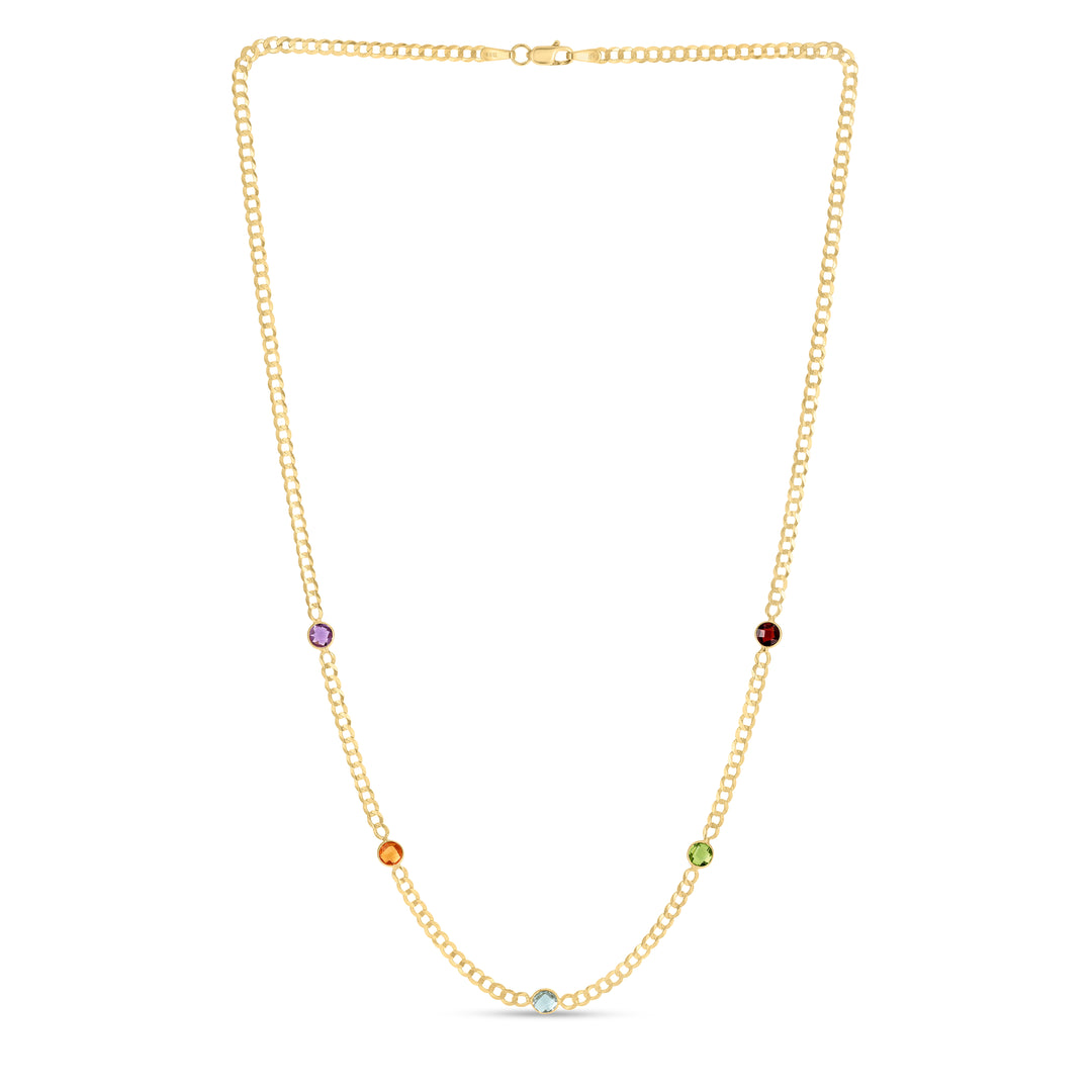 14K Multi Gemstone Curb Chain Necklace