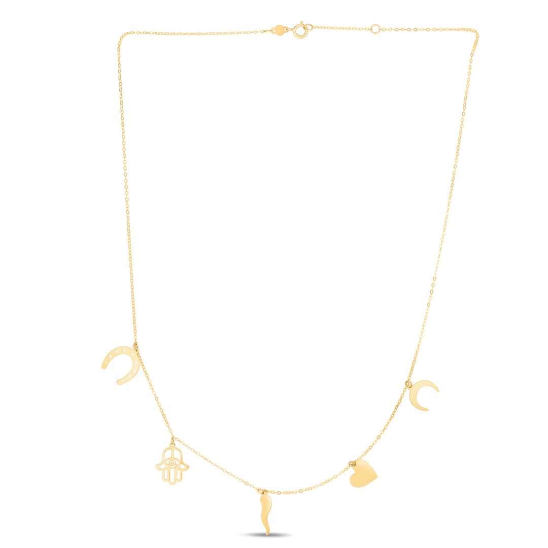 14K Gold Trend Charm Dangle Necklace