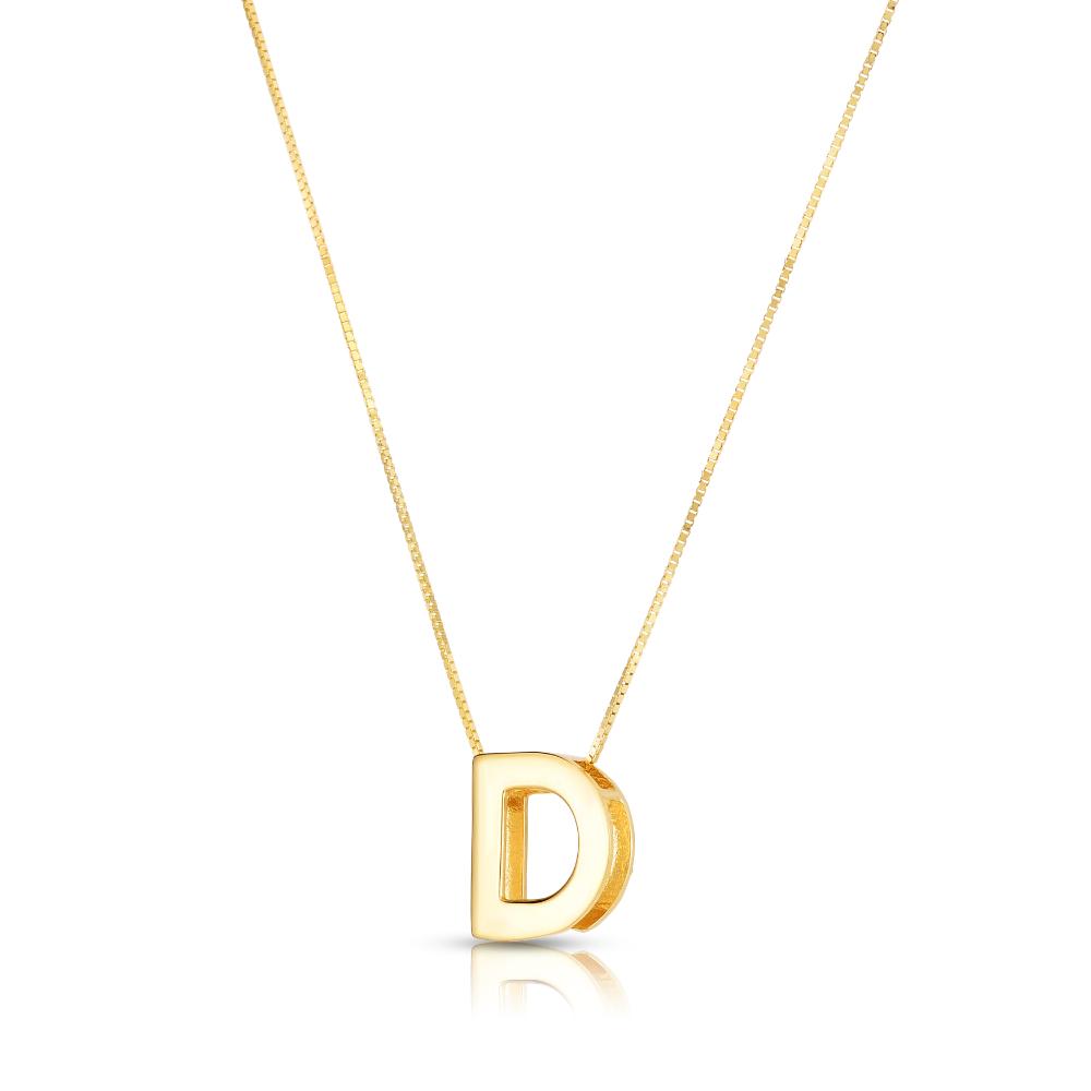 14K Gold Block Letter Initial D Necklace