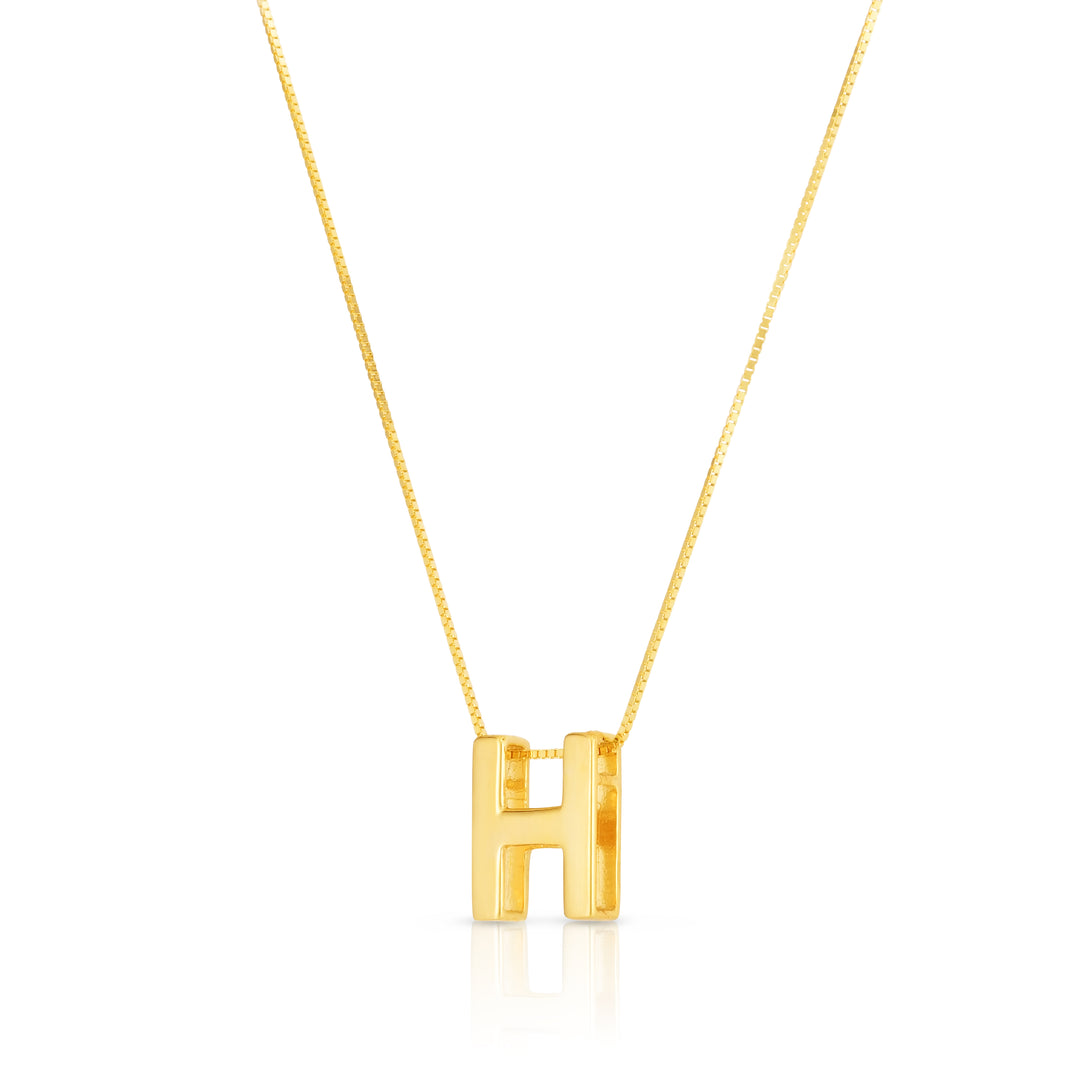 14K Gold Block Letter Initial H Necklace