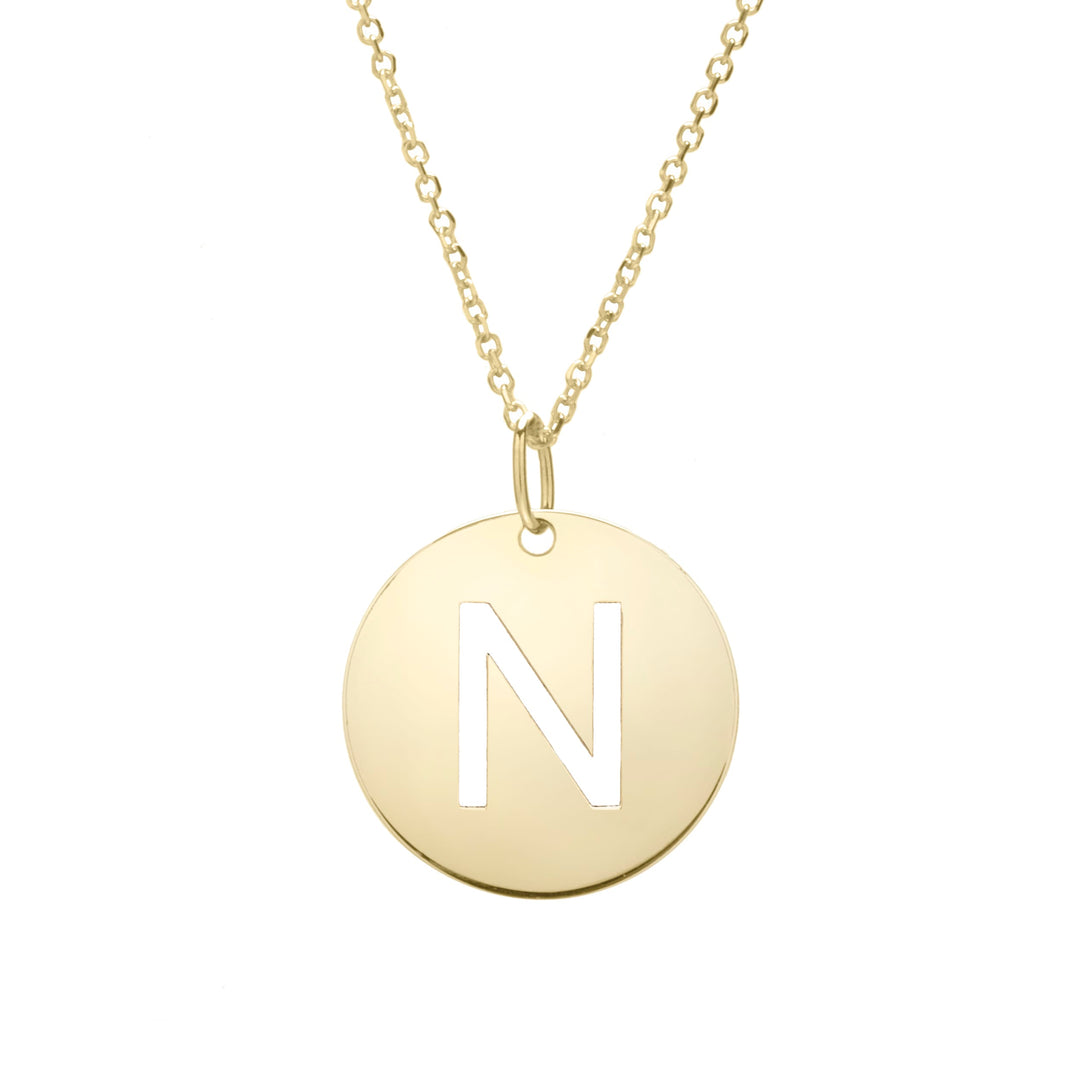 14K Gold Disc Initial N Necklace