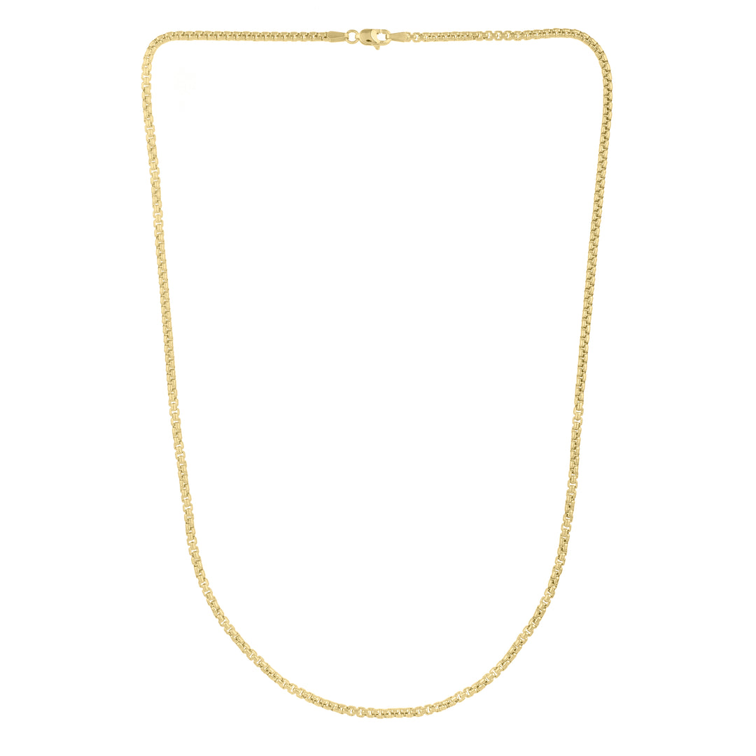 14K Gold 2.5mm Solid Round Box Chain