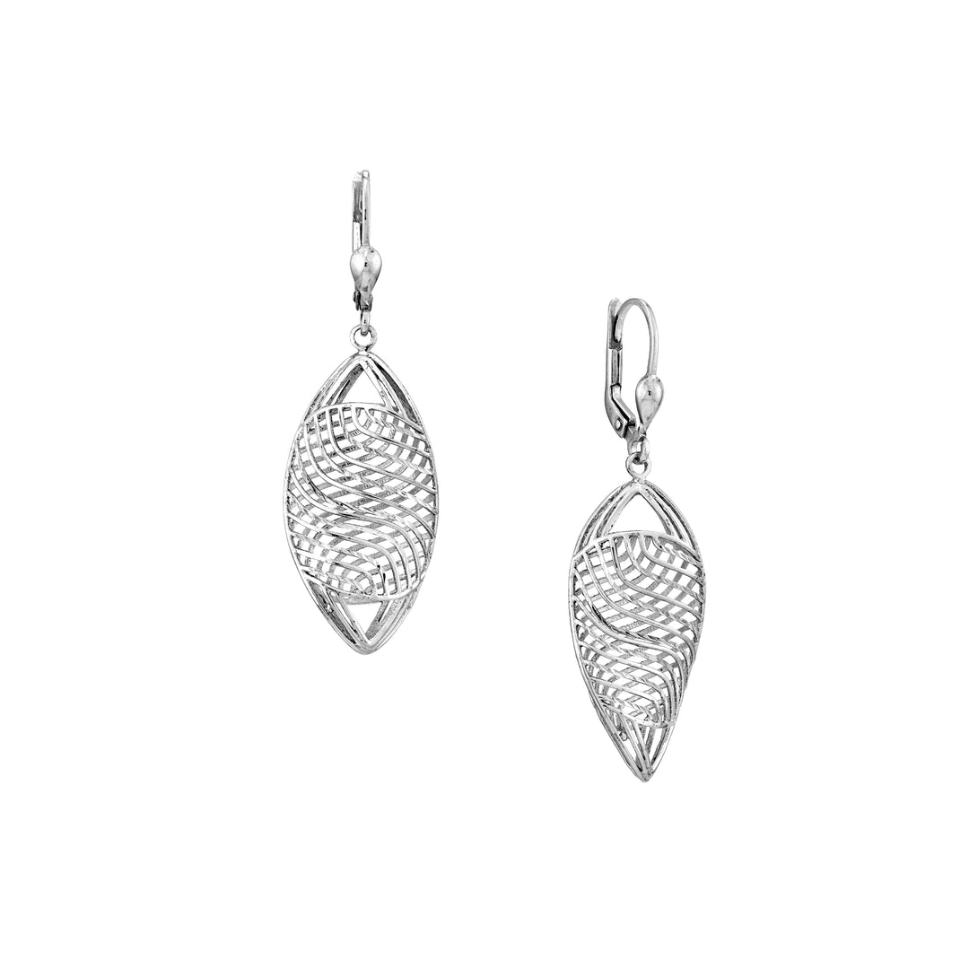 Plated Sterling Silver Marquise Cage Dangle Earrings