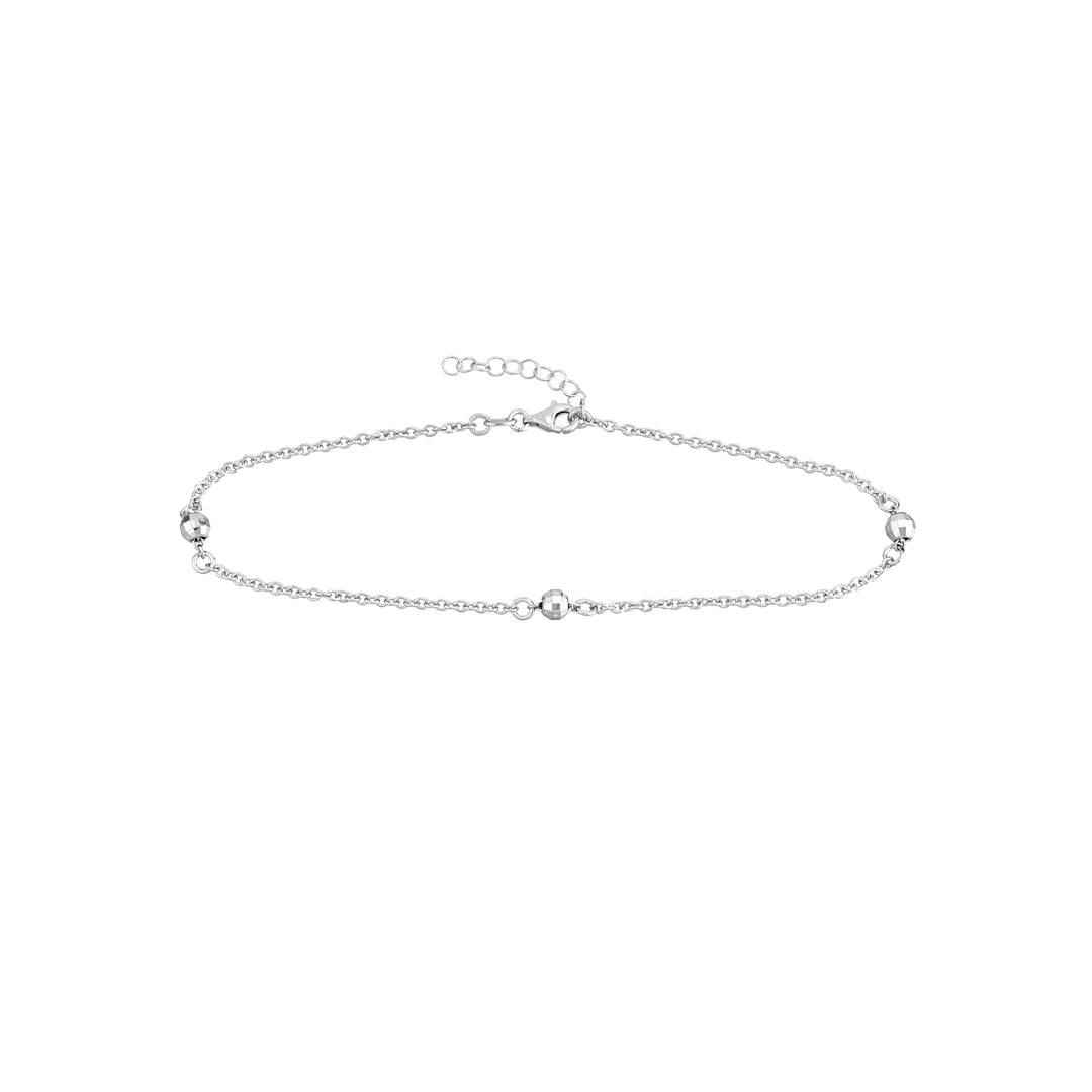 Sterling Silver Diamond-Cut Beads on Chain Adjustable Anklet