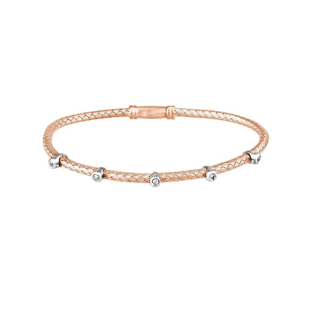 5-Diamond Rose/White Mesh Bangle