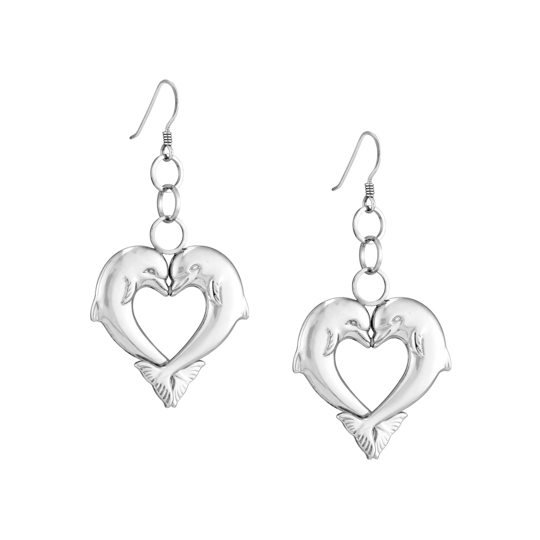 Plated Sterling Silver Dolphin Heart Duo Earrings