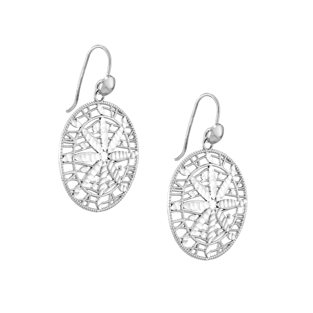 Plated Sterling Silver Floral Filigree Drop Earrings