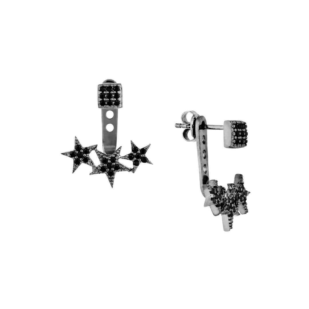 Sterling Silver Black Rhodium CZ Square/Star Earring Jackets