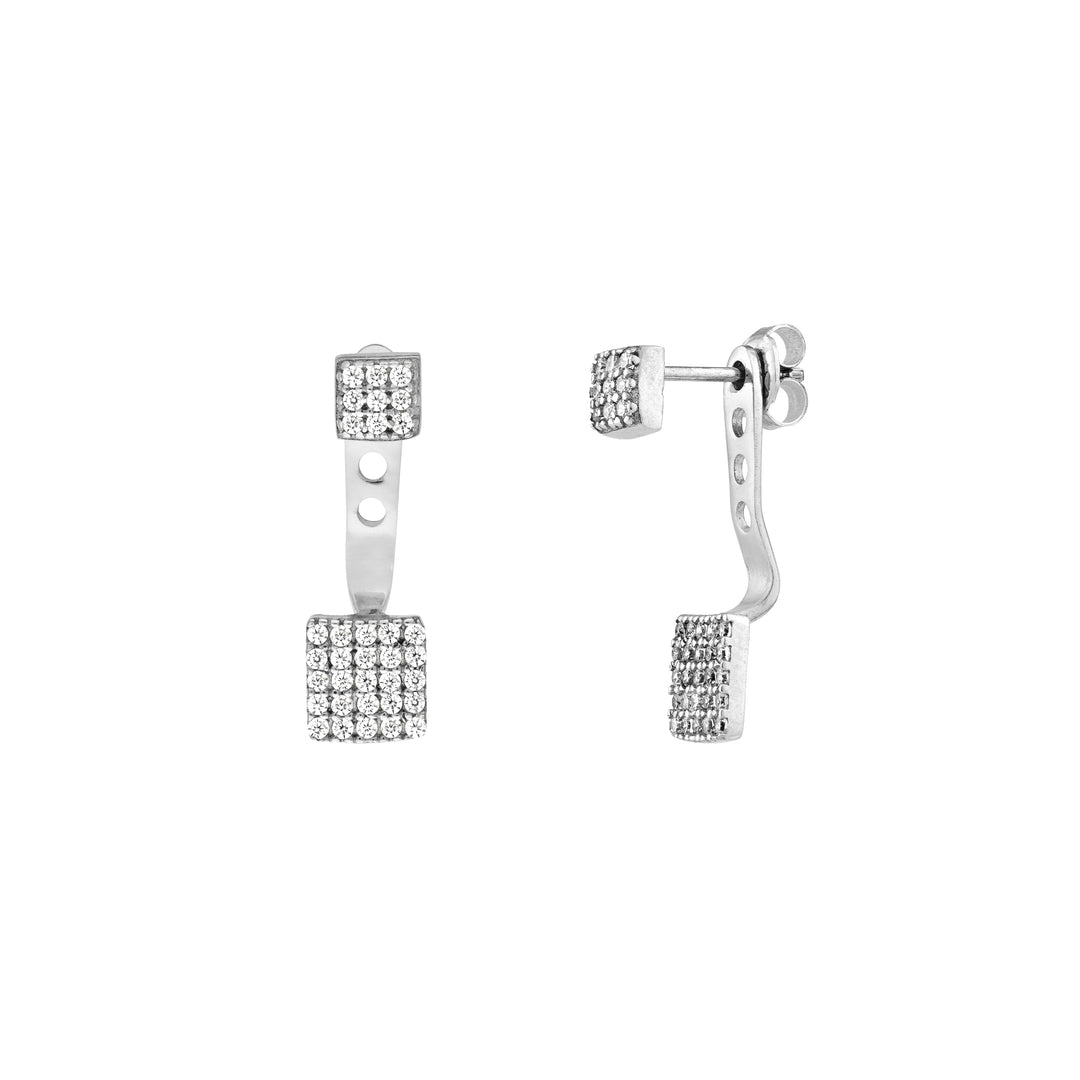 Sterling Silver CZ Double Square Earring Jackets