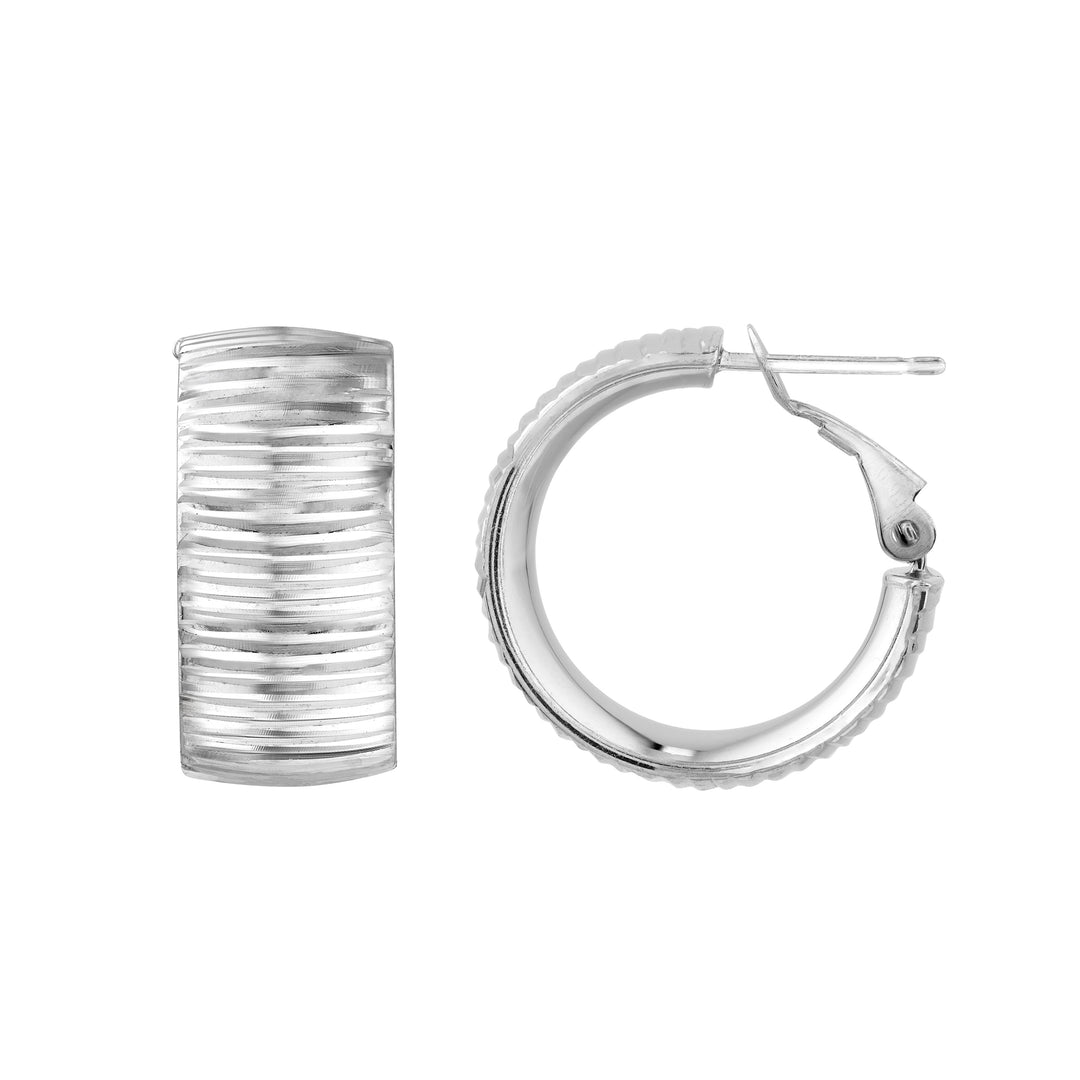 Sterling Silver Ribbed Thick Circle Hoop Earrings