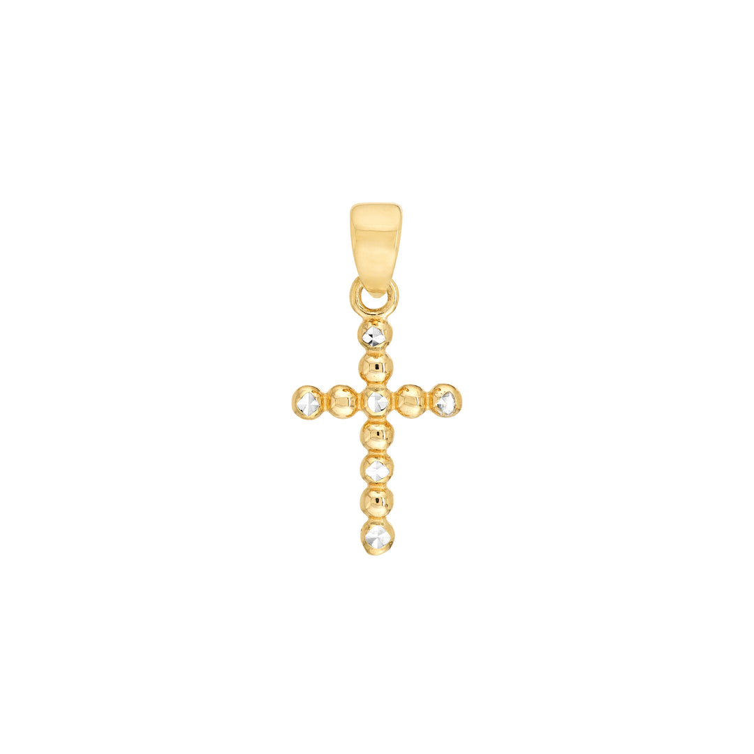 Two-Tone Diamond-Cut Beaded Cross Pendant