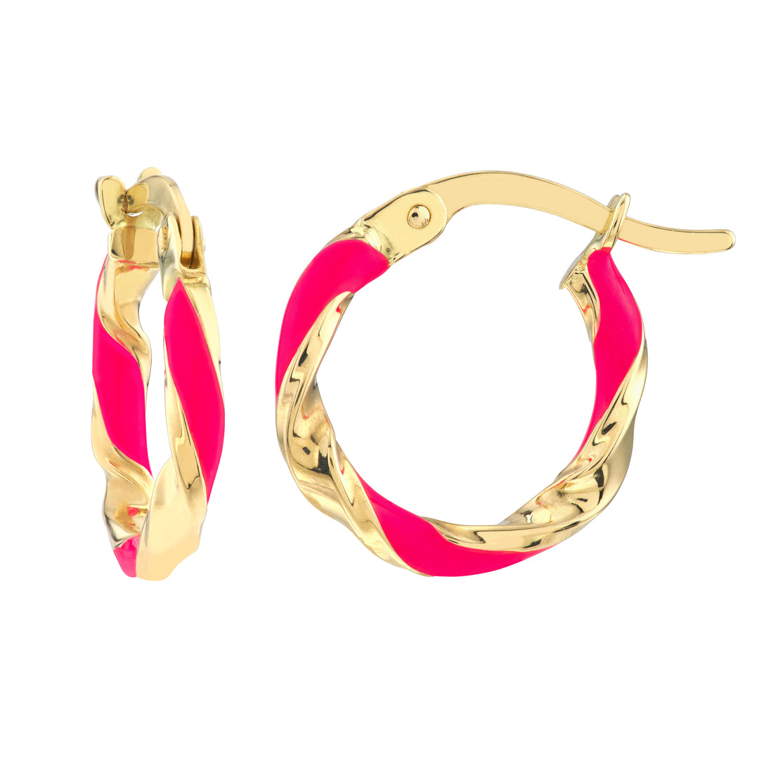 Medium Neon Pink Enamel Round Twist Hoops