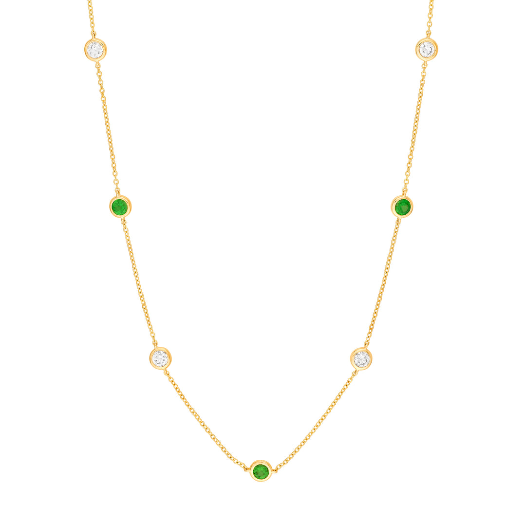 3/8tcw Diamond & Tsavorite Bezel Station Necklace