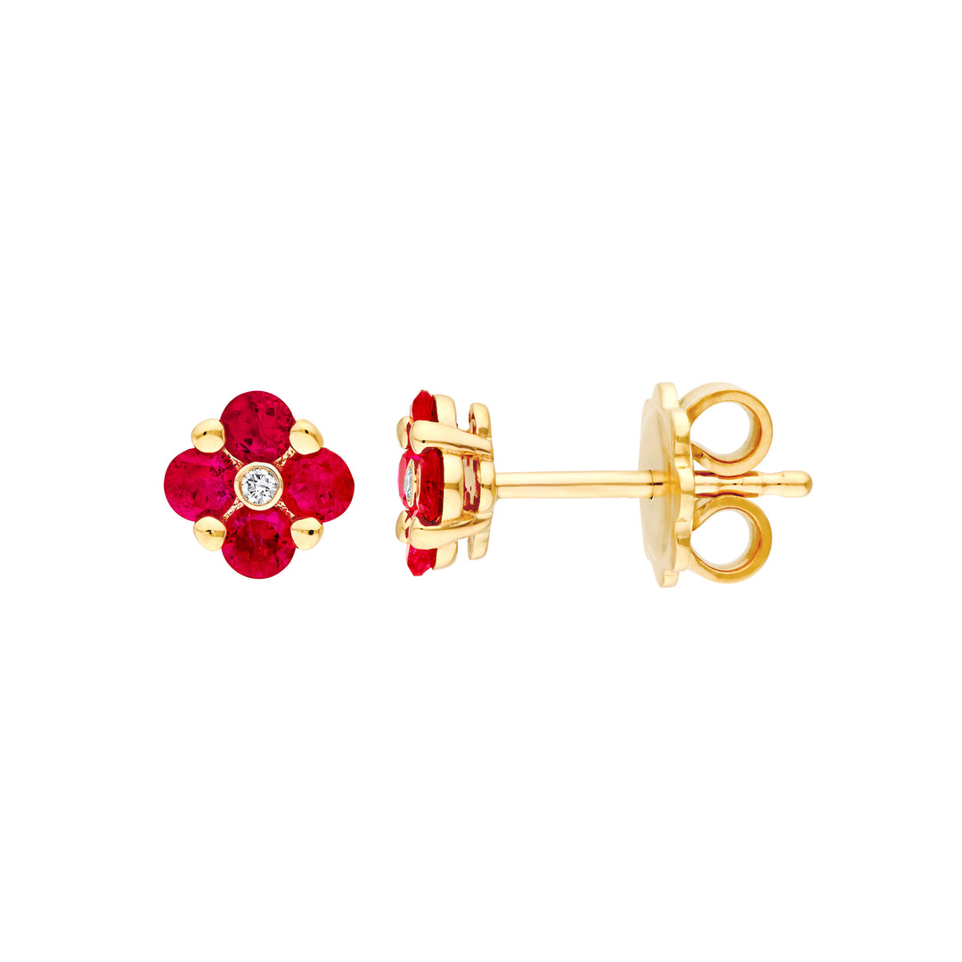 2.5mm Ruby Flower Stud Earrings