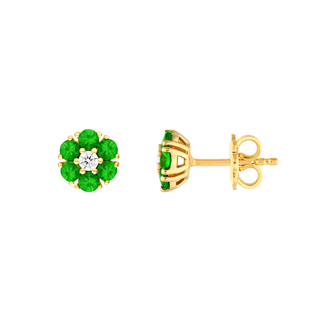 2.5mm Tsavorite & Diamond Cluster Stud Earrings