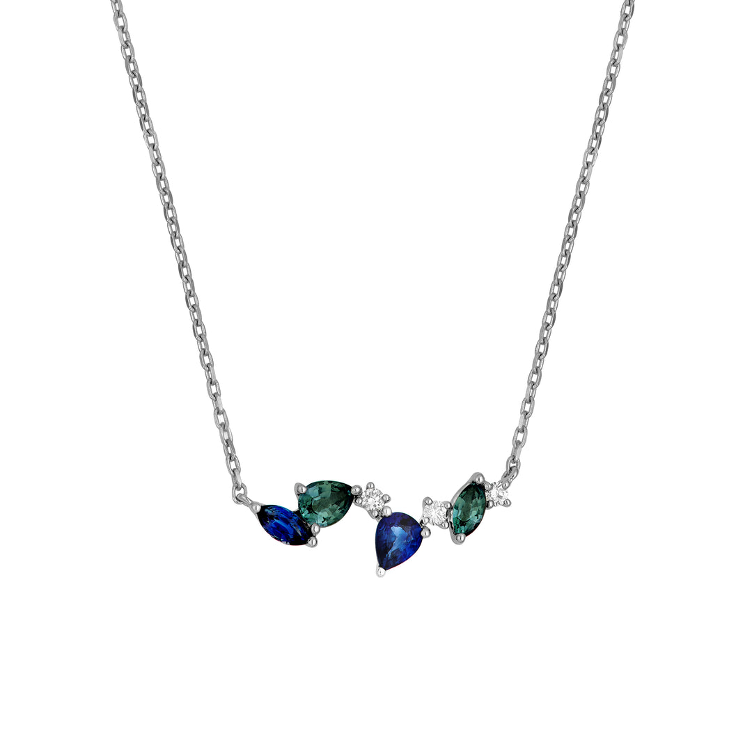 Petite Teal Sapphire and Blue Blossom Necklace
