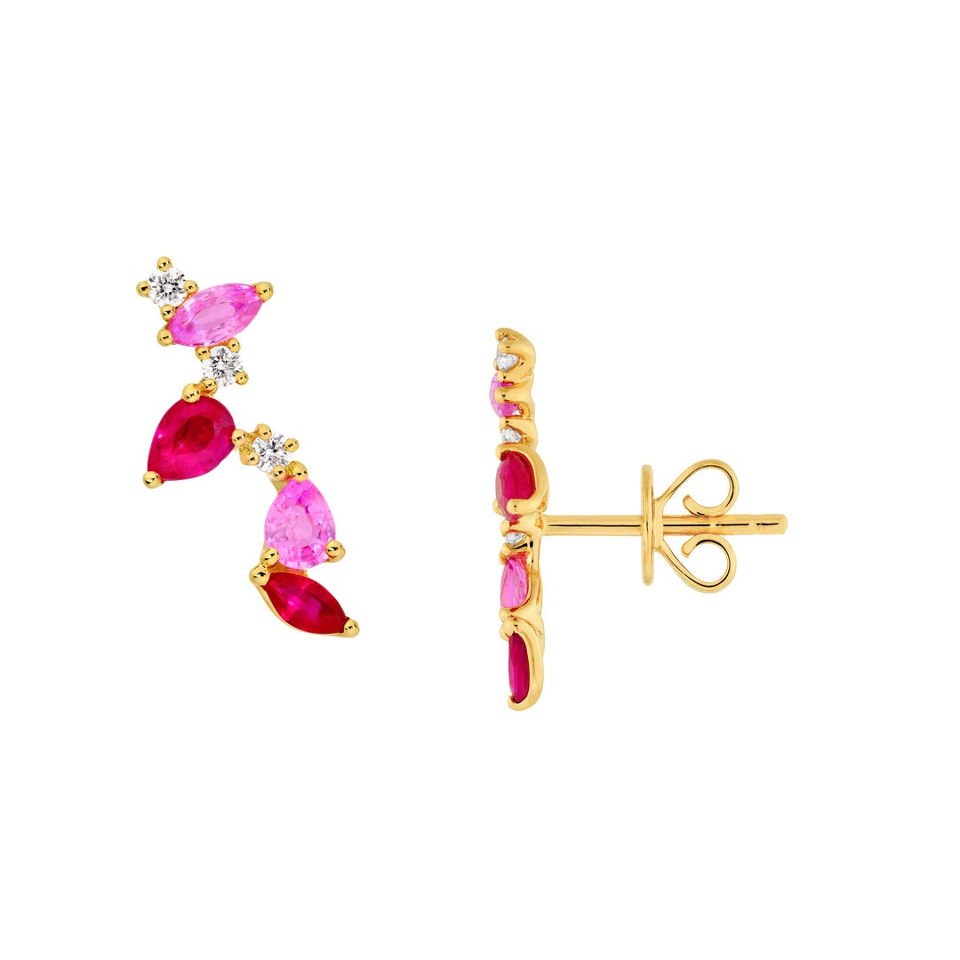 Pink Sapphire and Ruby Blossom Climber Studs