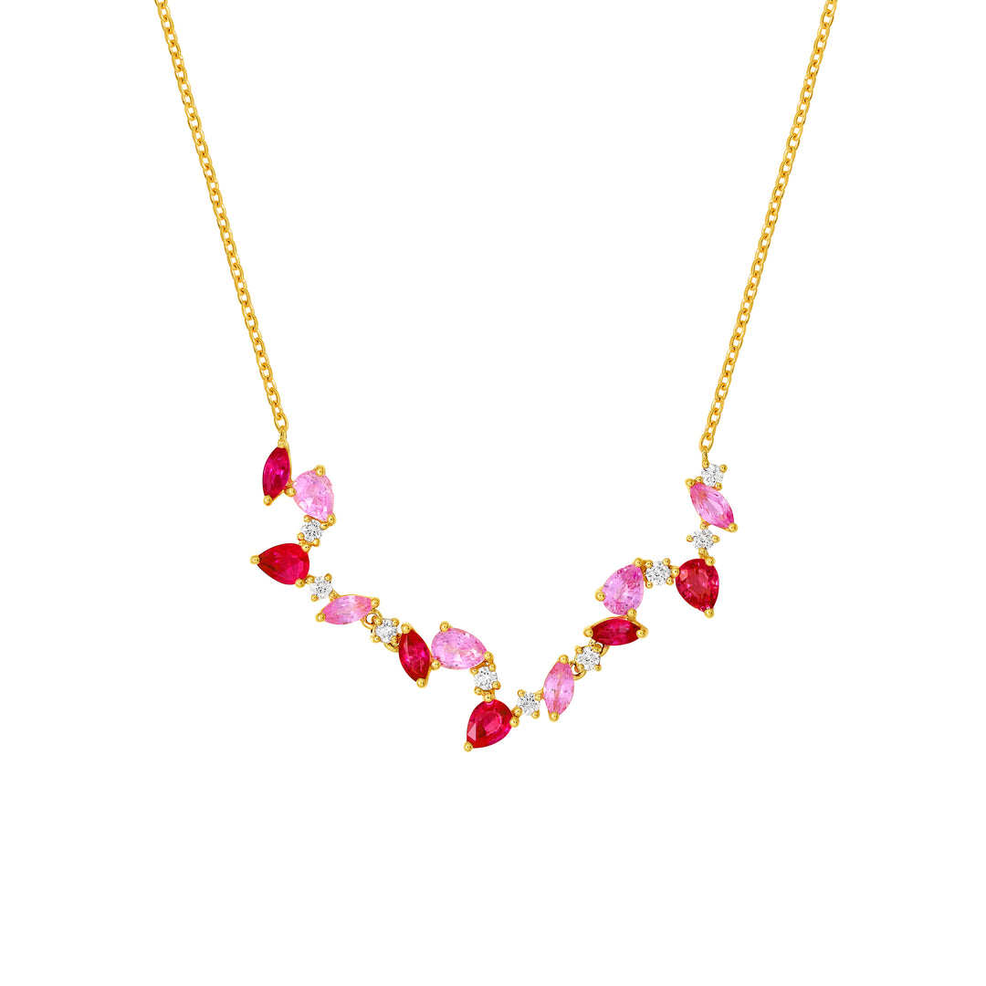Pink Sapphire and Ruby Blossom Necklace