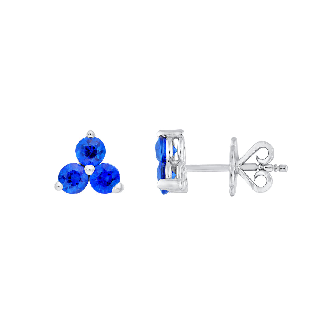 3.5mm Blue Sapphire Trio Stud Earrings
