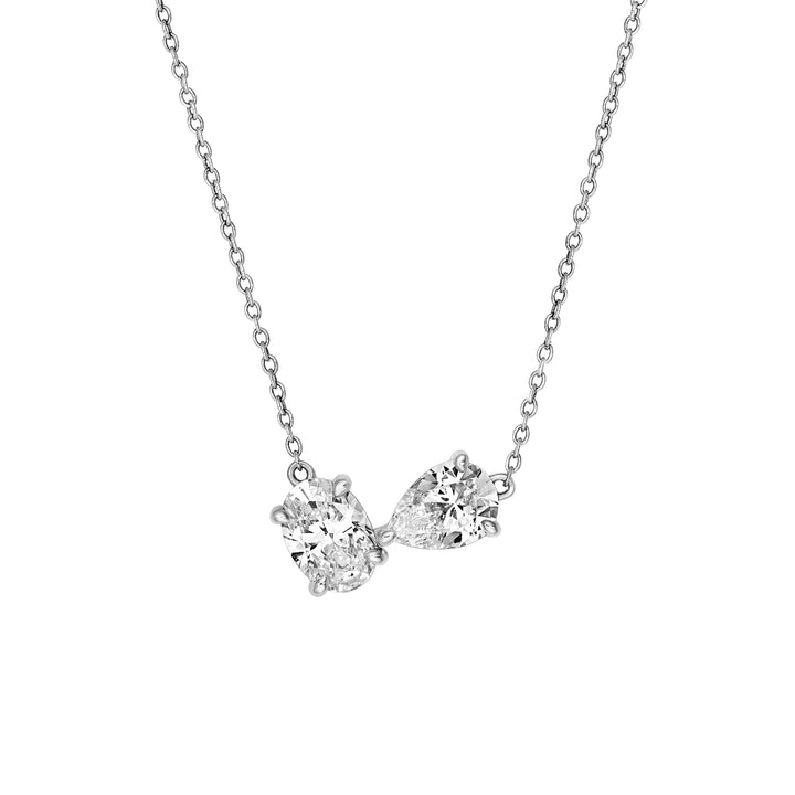 1-1/2tcw Toi et Moi Pear & Oval Diamond Necklace