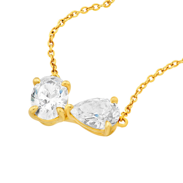 1-1/2tcw Toi et Moi Pear & Oval Diamond Necklace