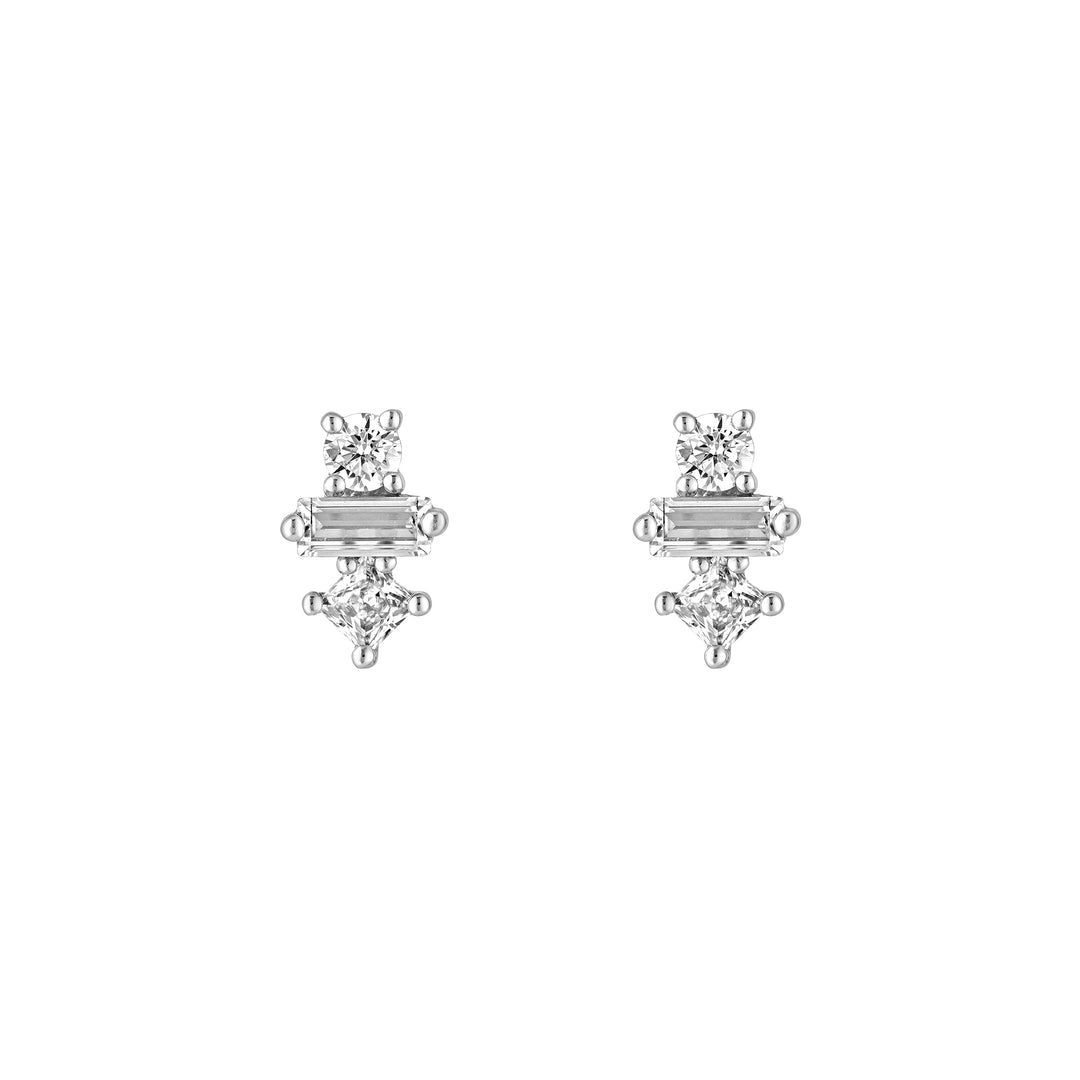 5/8tcw Square Baguette Princess & Round Diamond Studs