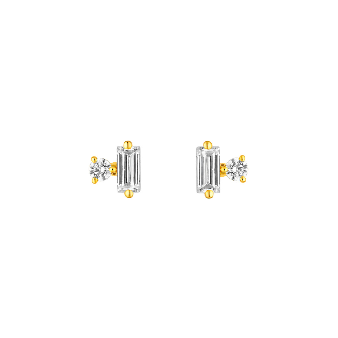 5/8tcw Square Baguette & Round Diamond Earrings