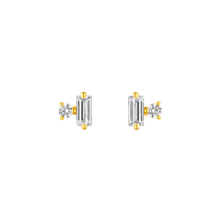 5/8tcw Square Baguette & Round Diamond Earrings