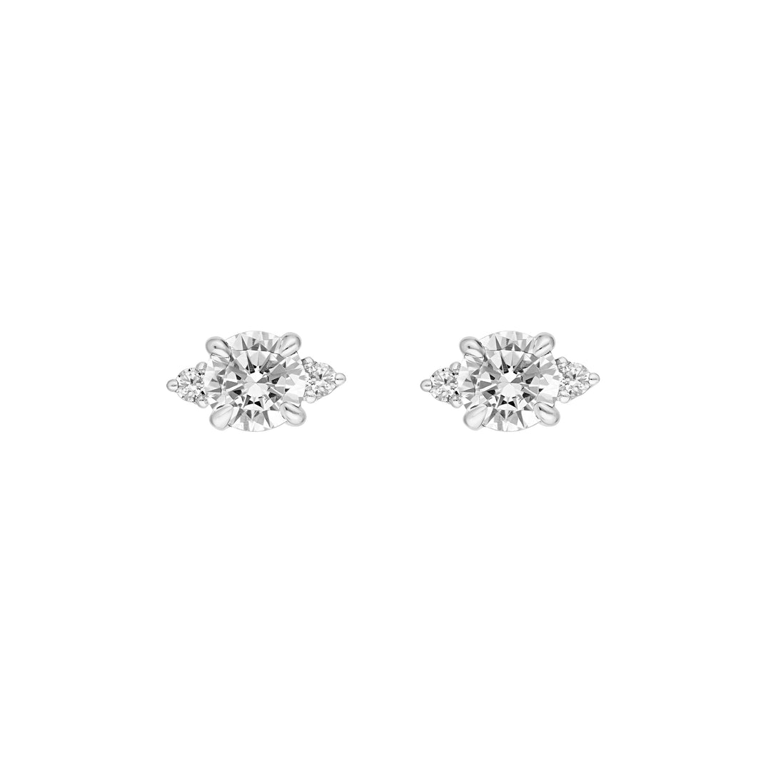 7/8tcw Three Stone Round Diamond Earrings