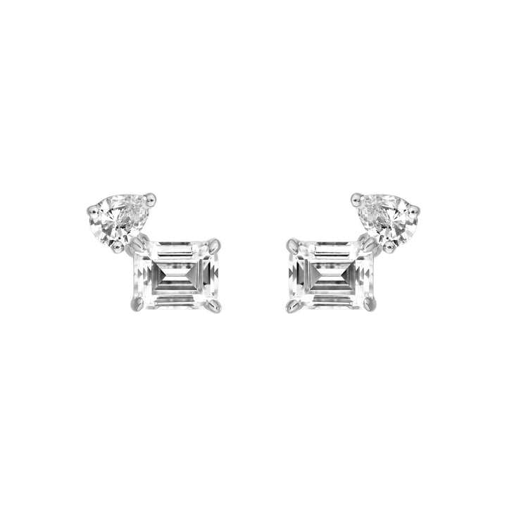 1tcw Emerald & Pear Diamond Stud Earrings