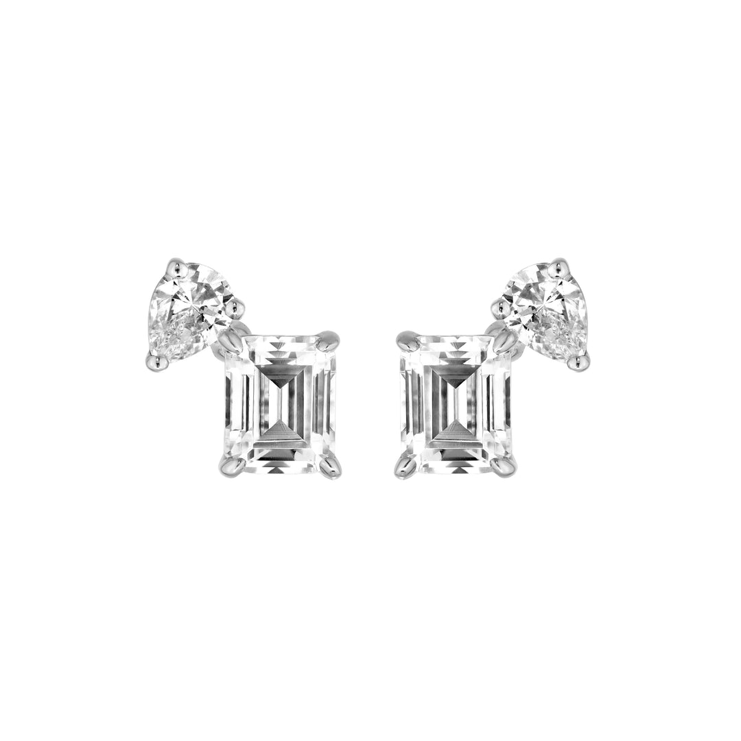 1tcw Emerald & Pear Diamond Stud Earrings