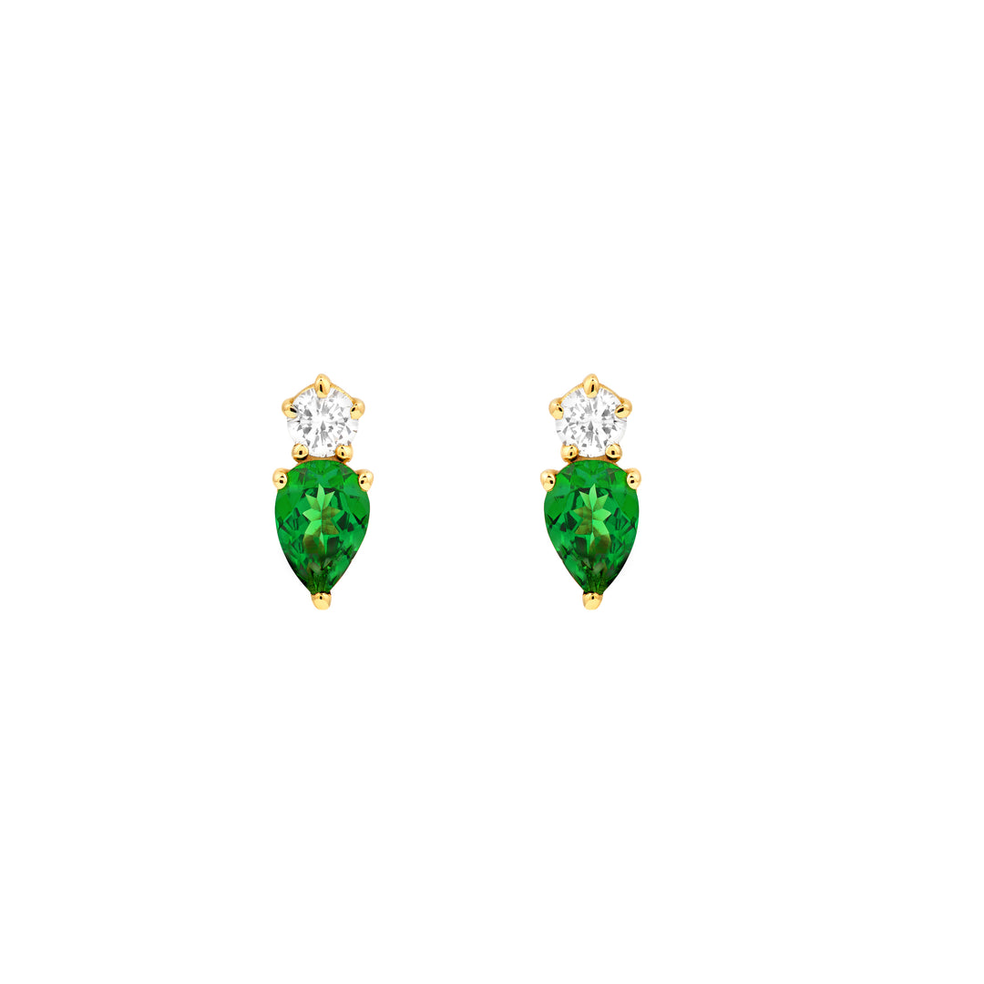 1tcw Pear Shape Tsavorite & Round Diamond Stud Earrings